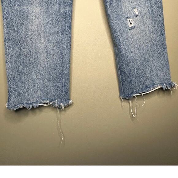 We the Free Distressed Jeans Free People Blue Cropped Mid Rise Button Fly 28 - Picture 5 of 8